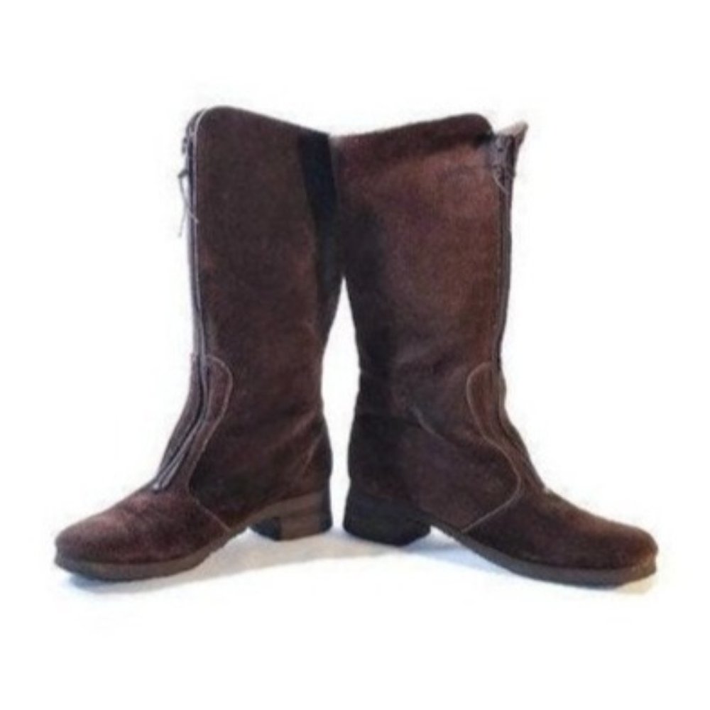 Vintage Boots Women's Size 9 NARROW Brown Leather Faux Fur Boho Hippie Campus